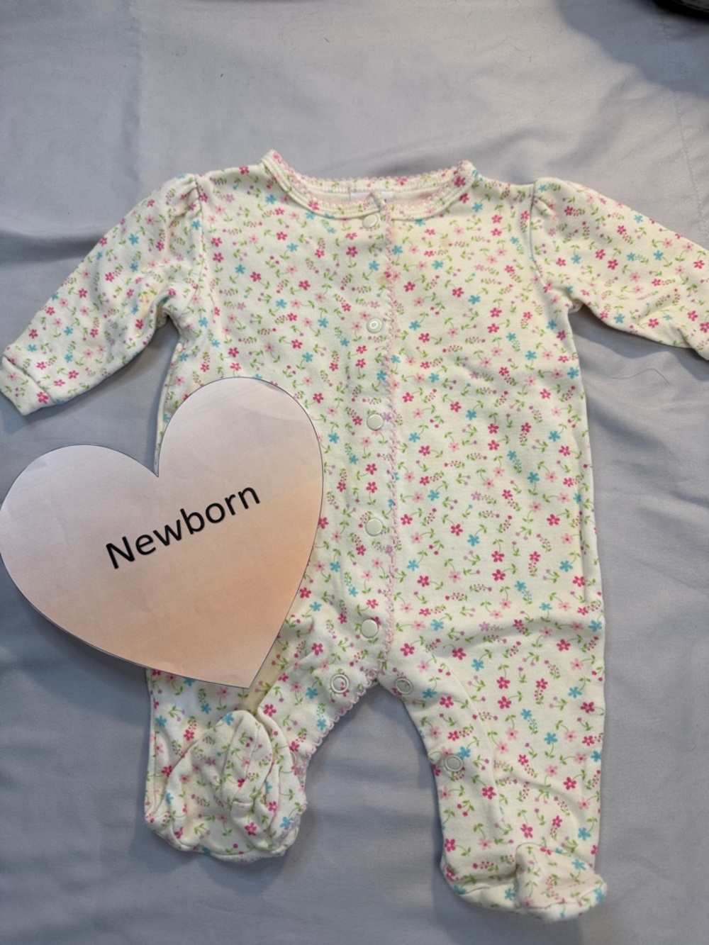 Little Me - Pink and White Floral Footie Pajama Sleeper